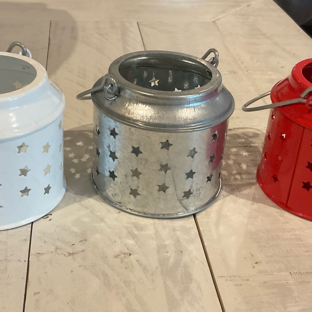 Starry Metal Lantern Set - White, Silver, and Red